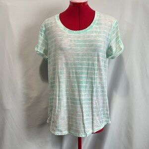 a.n.a Light Green and White Striped Short Sleeve Tee MM379